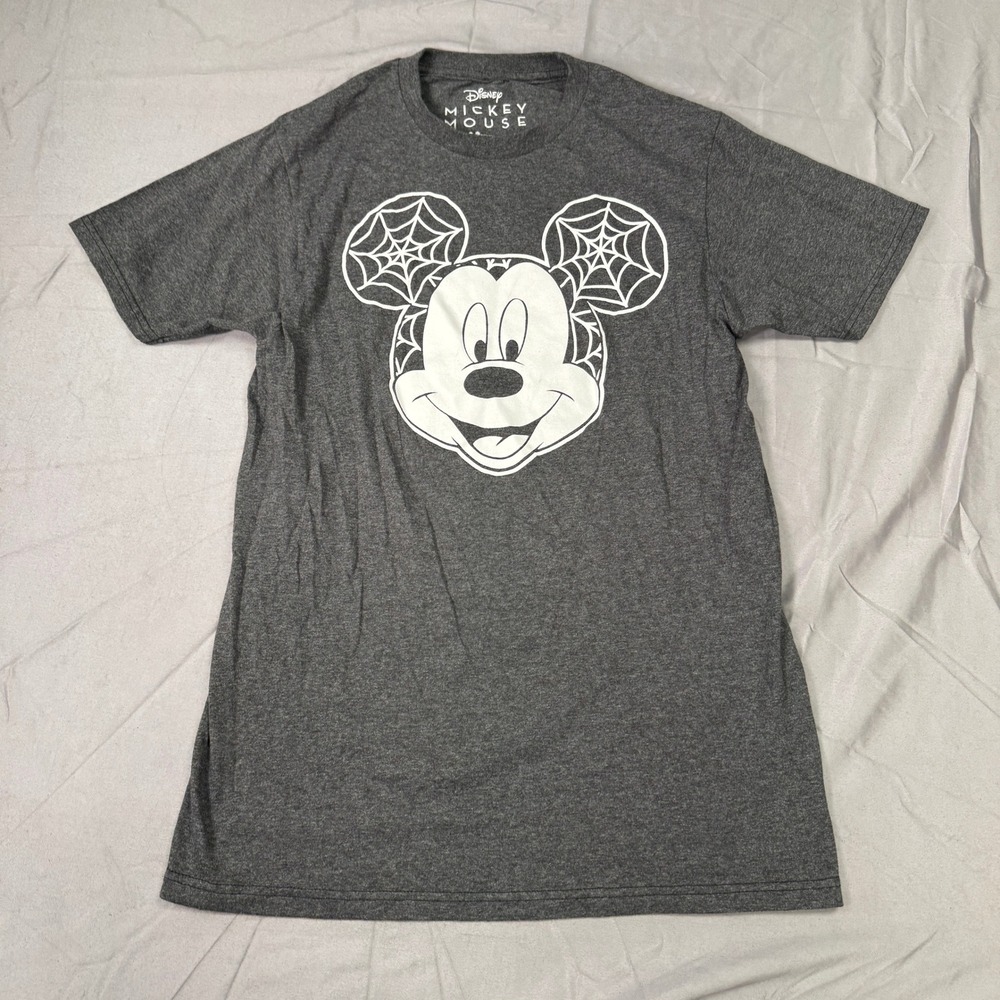 Disney Mickey Mouse Halloween Spider Web Graphic T-Shirt Charcoal Grey Small